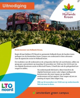 Uitnodiging presentatie Gemeente Hollands Kroon-LTO